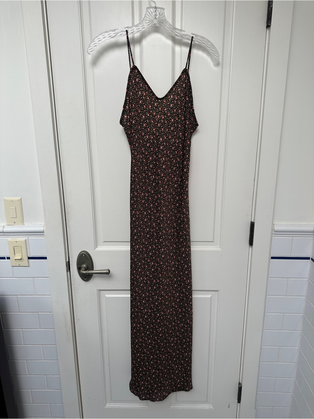 RESA Black Maxi Slip Dress with Small Pink Floral Print
